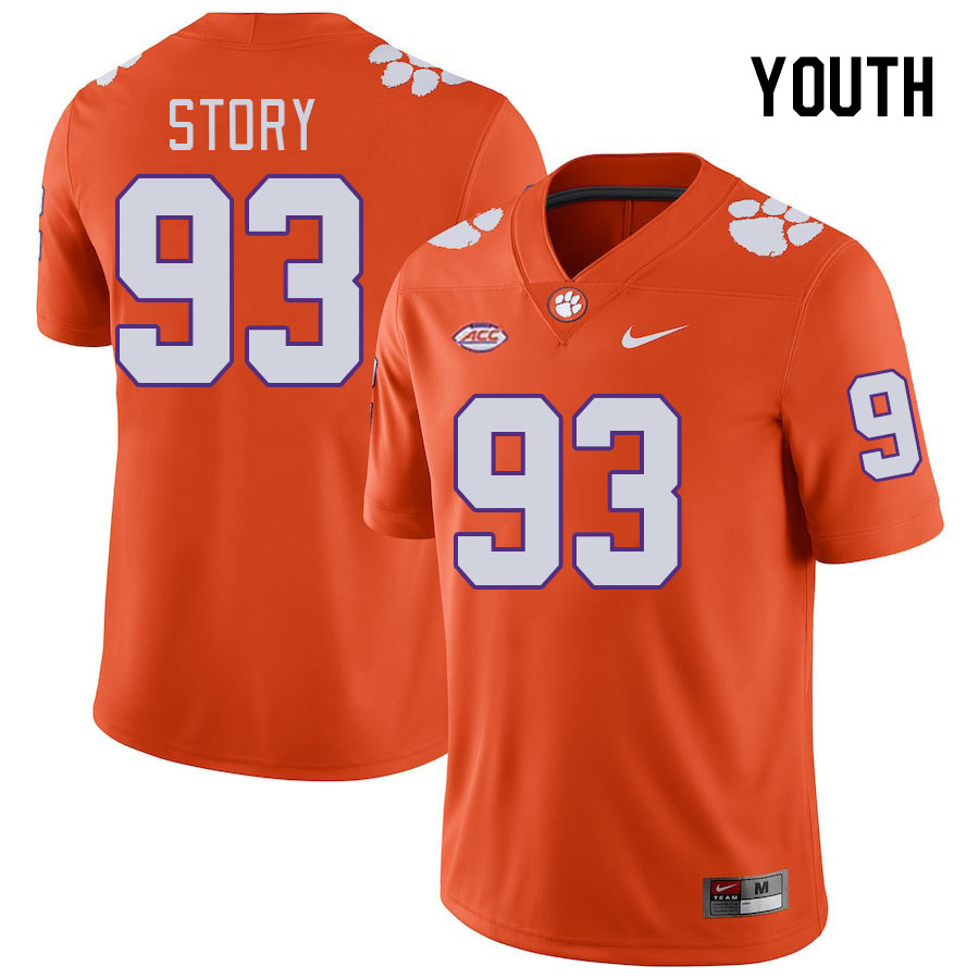 Youth #93 Caden Story Clemson Tigers College Football Jerseys Stitched-Orange - Click Image to Close